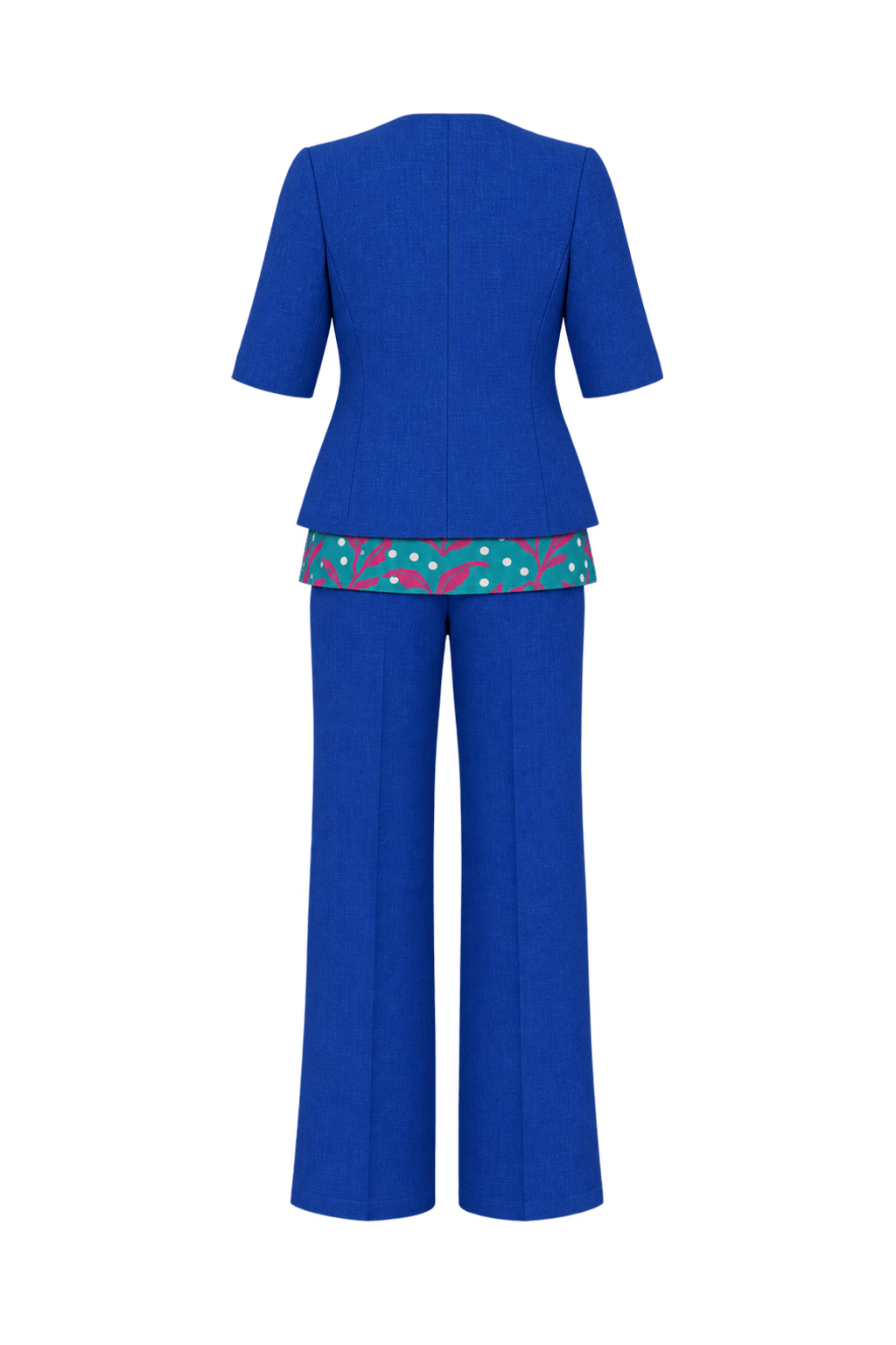1980s Cobalt Blue Woven Jacket and Top Set - Back View