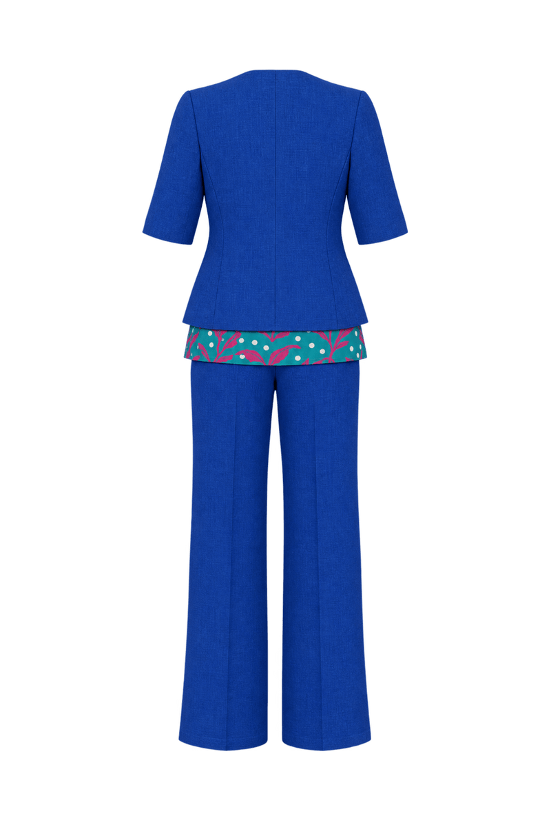 1980s Cobalt Blue Woven Jacket and Top Set - Back View
