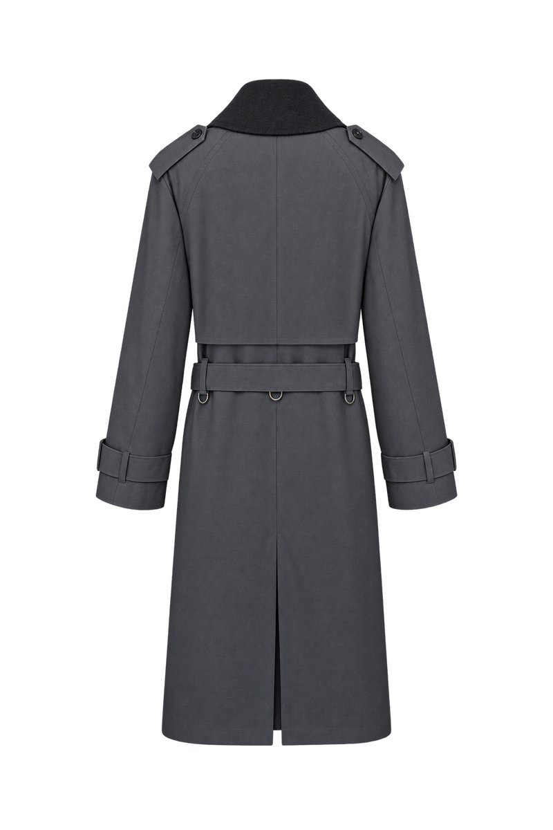 1980s Charcoal Gray Woven Trench Coat - Back View
