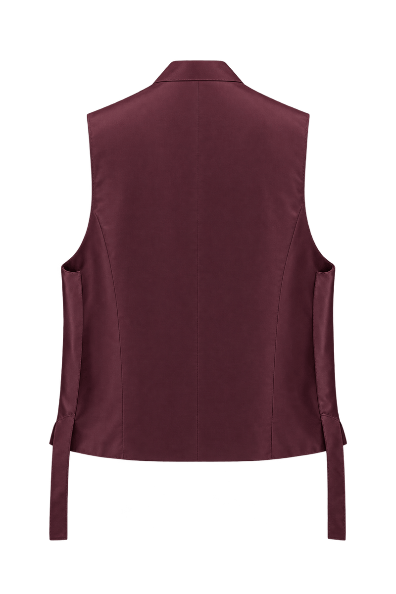 1970s Burgundy and Cream Woven Vest - Back View