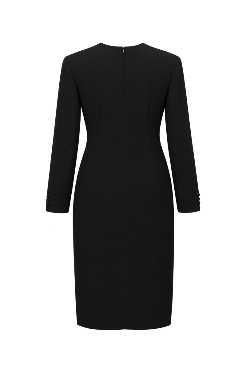 1990s Black Woven Fabric Dress - Back View