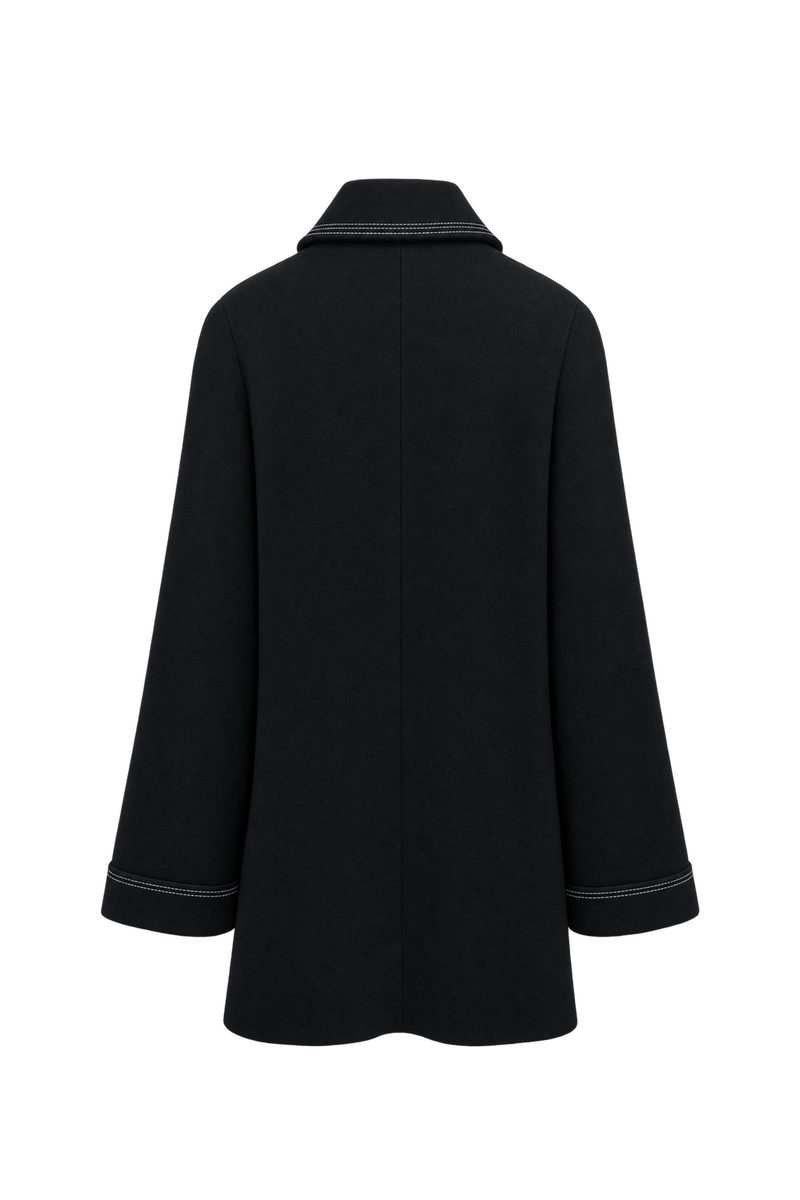 1980s Black Woven Fabric Jacket - Back View
