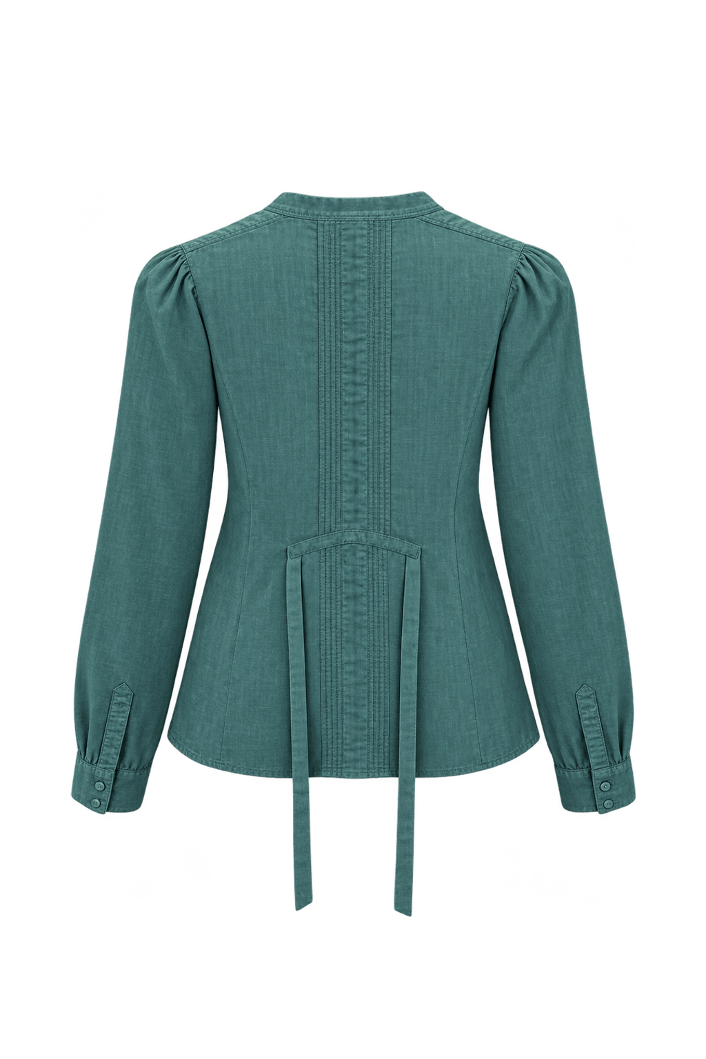 1990s Muted Blue-Green Woven Blouse - Back View