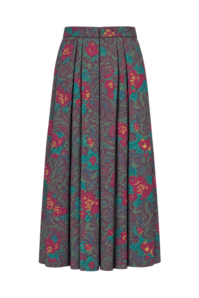 1980s Dark Plum Purple Woven Fabric Skirt - Back View
