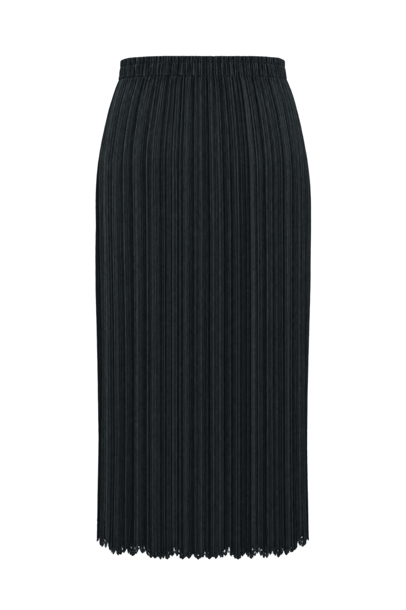 1990s Black Pleated Synthetic Skirt - Back View