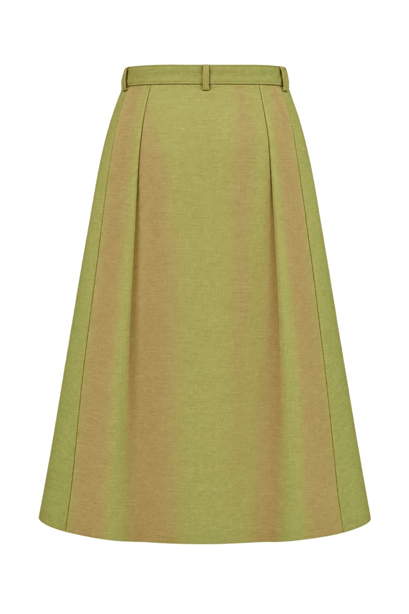 1960s Warm Golden Beige Woven Skirt - Back View