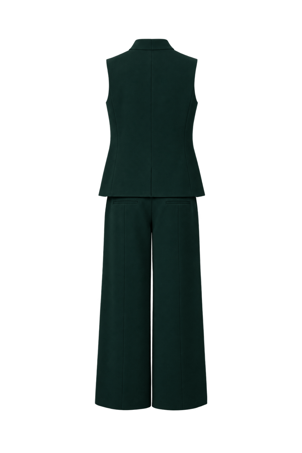 1970s Very Dark Forest Green Woven Fabric Sleeveless Top and Wide-Leg Pants Set - Back View