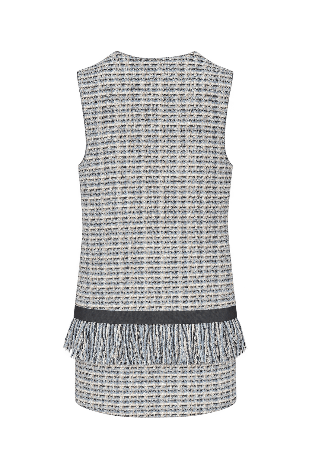 1990s Blue-grey & Cream Woven Vest - Back View