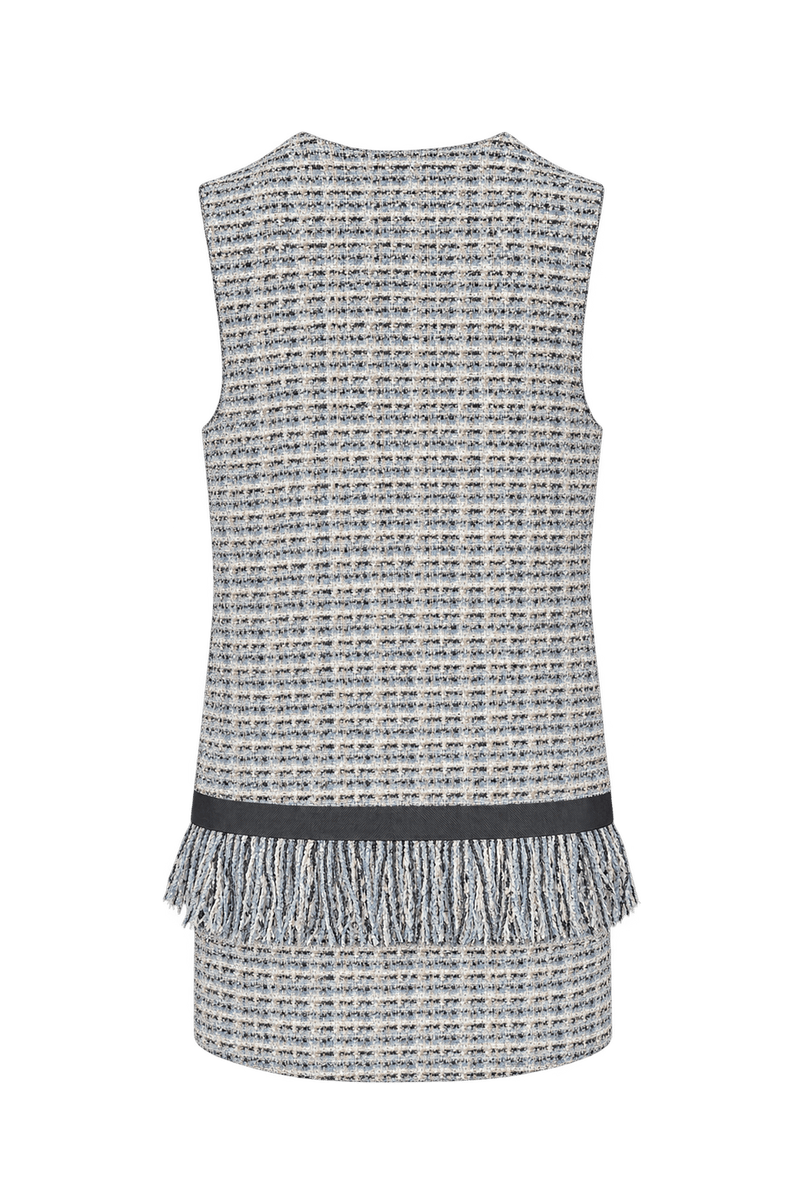 1990s Blue-grey & Cream Woven Vest - Back View