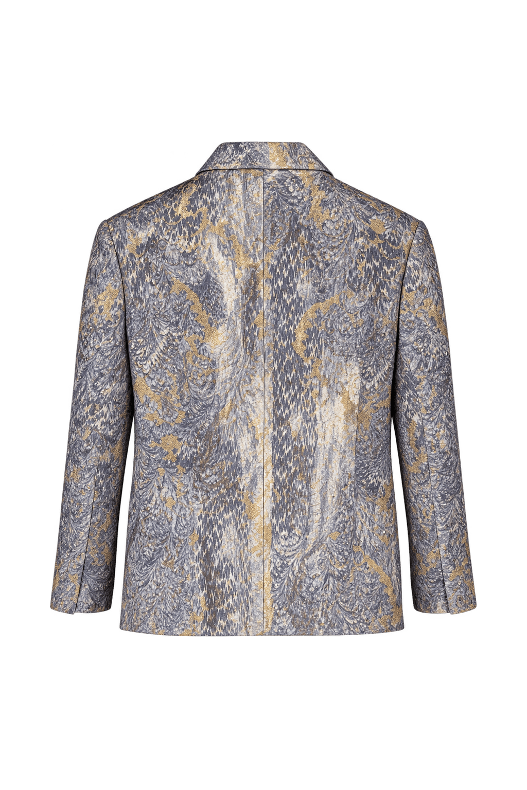 1990s Slate Blue Woven Fabric Jacket - Back View