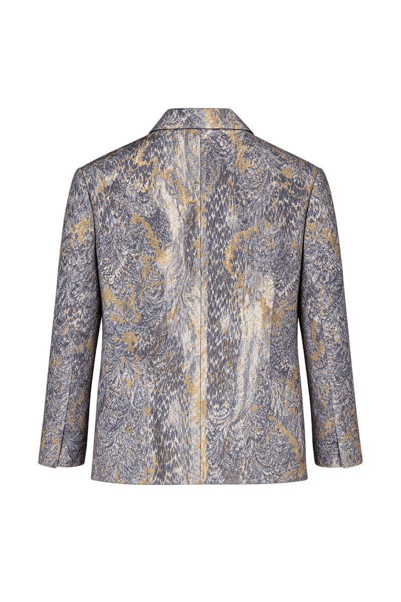 1990s Slate Blue Woven Fabric Jacket - Back View
