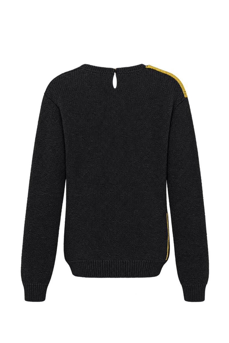 1980s Charcoal Black Knit Sweater - Back View