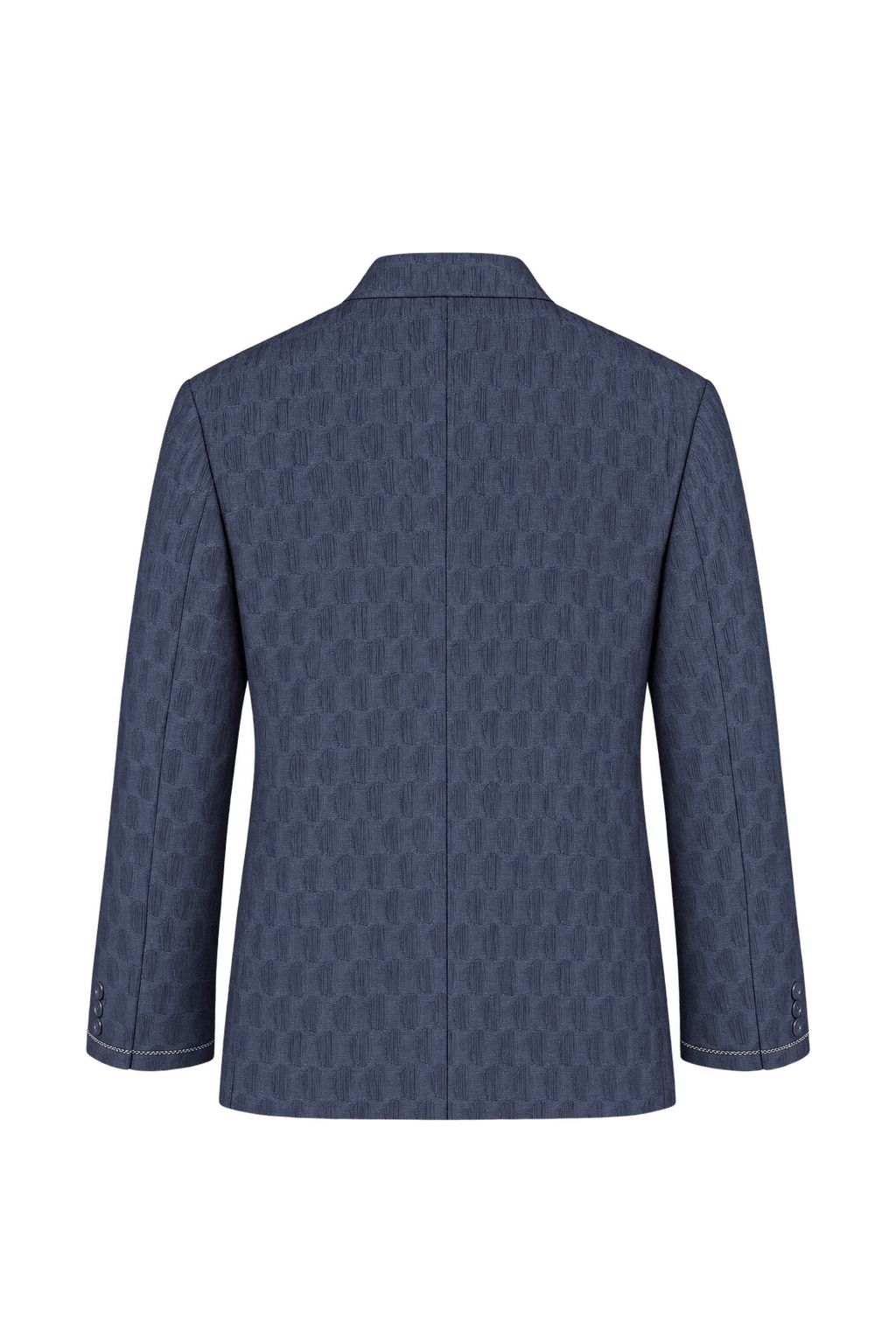 1980s Navy Blue Woven Fabric Jacket - Back View