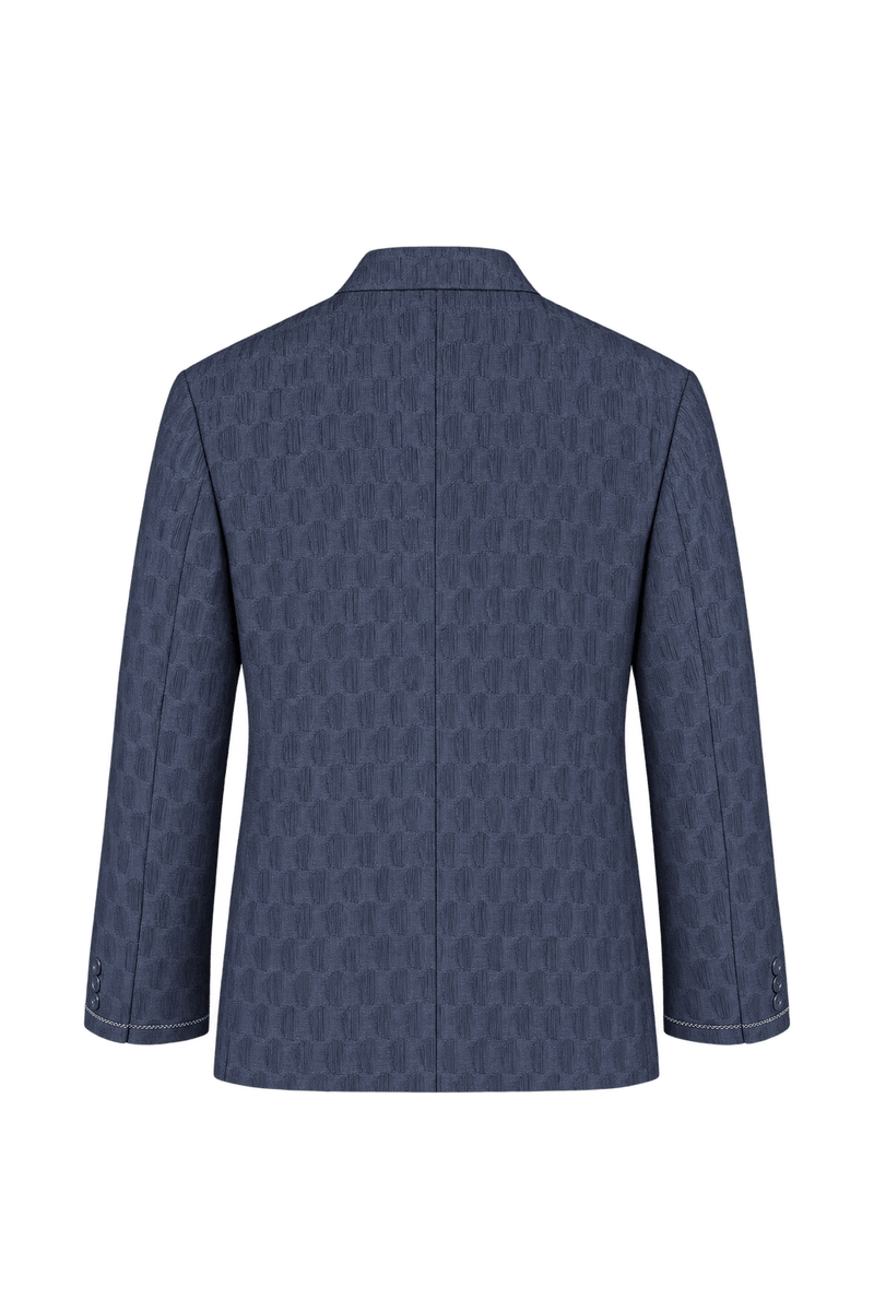 1980s Navy Blue Woven Fabric Jacket - Back View