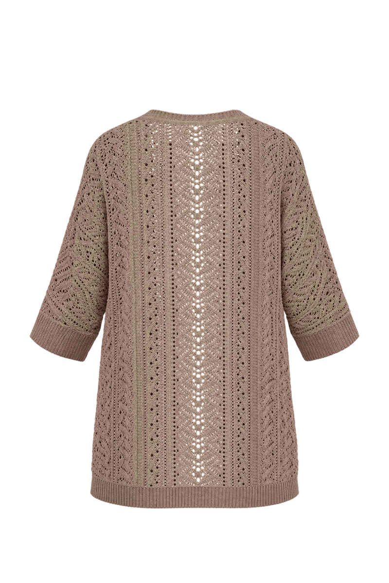 1970s Dusty Taupe Knit Cardigan - Back View