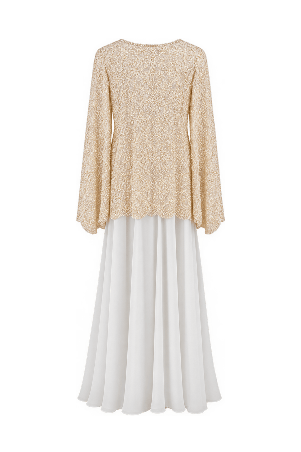 1980s Ivory White Beaded Lace Gown - Back View