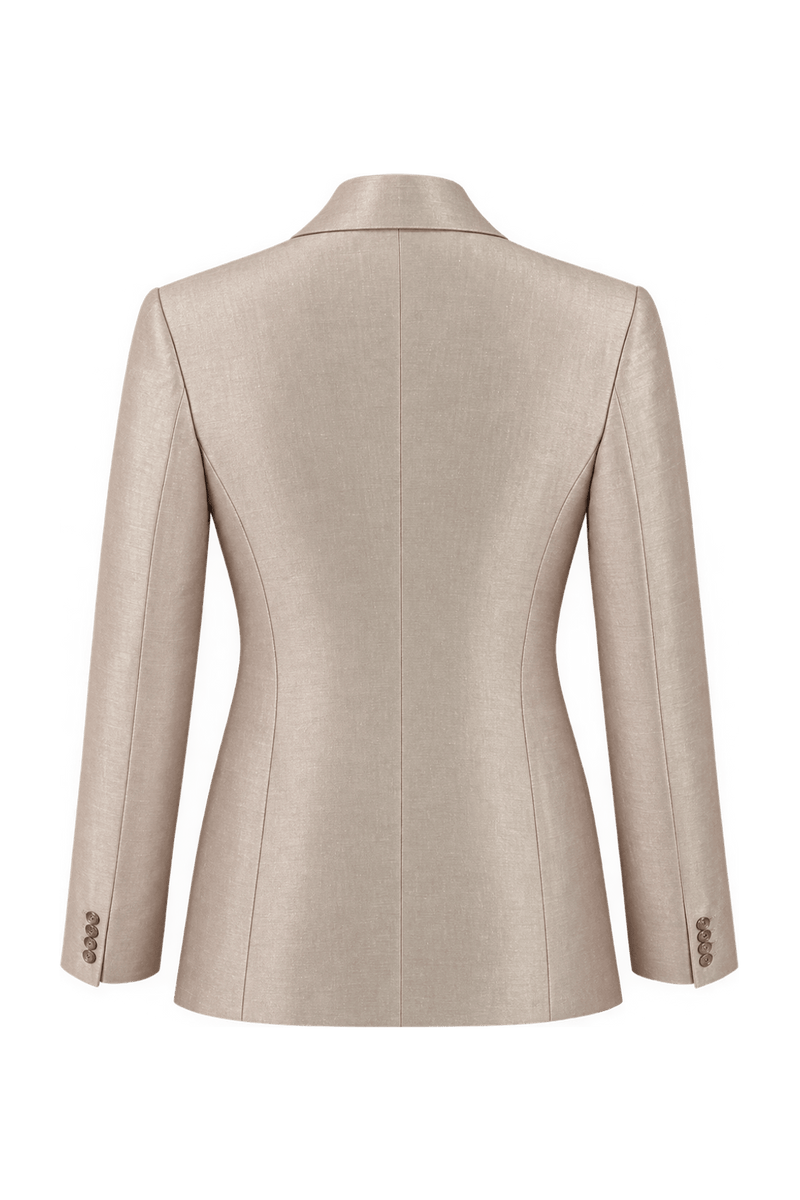 1980s Pale Champagne Beige Silk Blazer - Back View