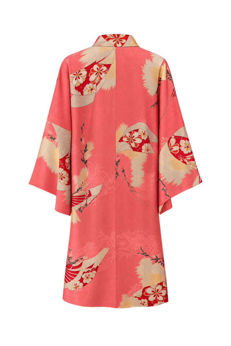 1970s Coral Pink Silk Coat - Back View