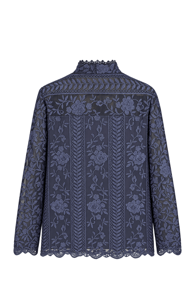 1990s Dark Navy Blue Sheer Mesh Blouse - Back View