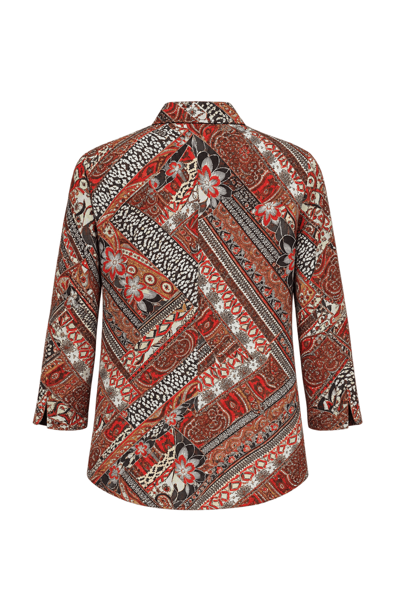 1970s Rust Red Woven Fabric Blouse - Back View