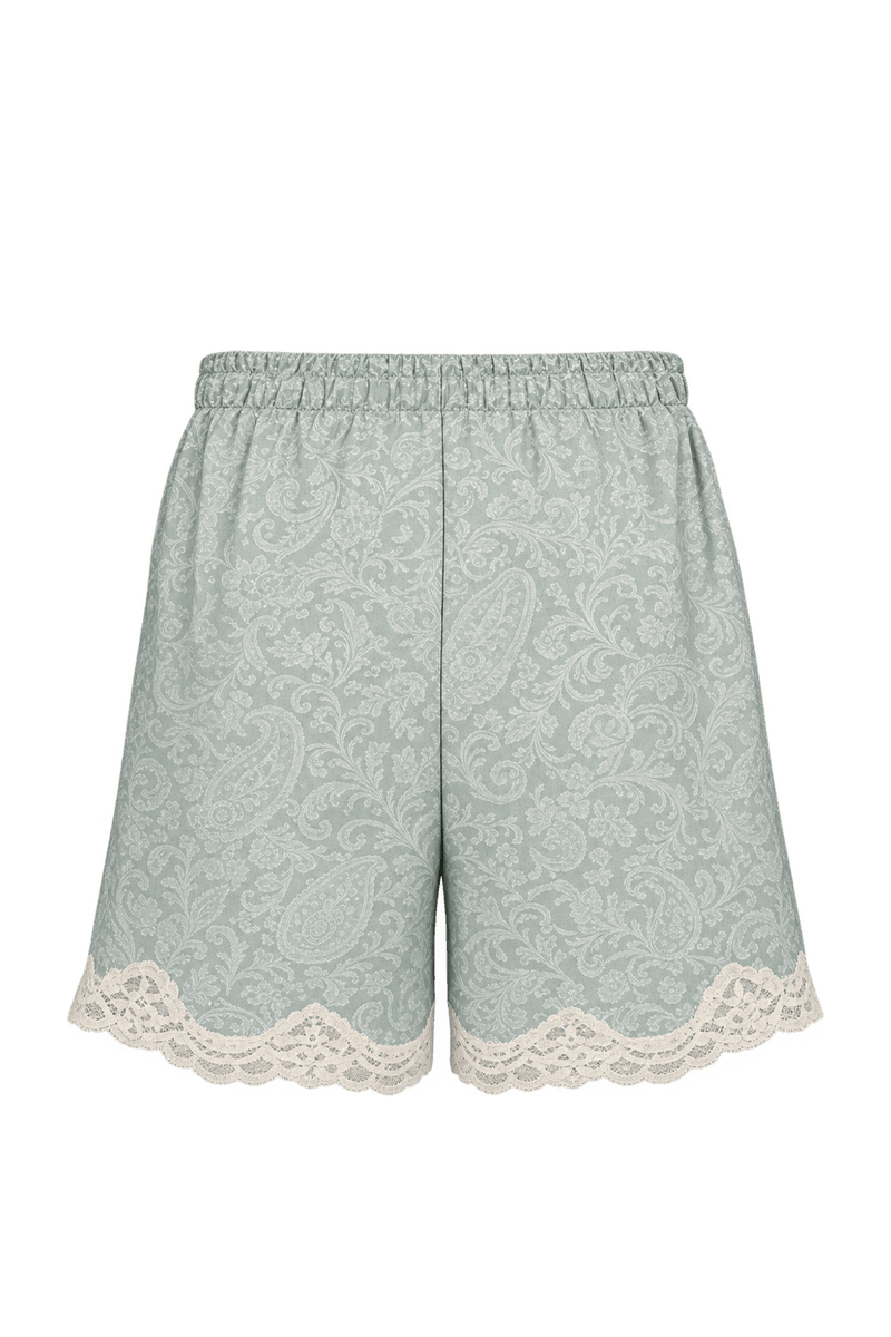 1990s Pale Mint Green Silky Shorts - Back View