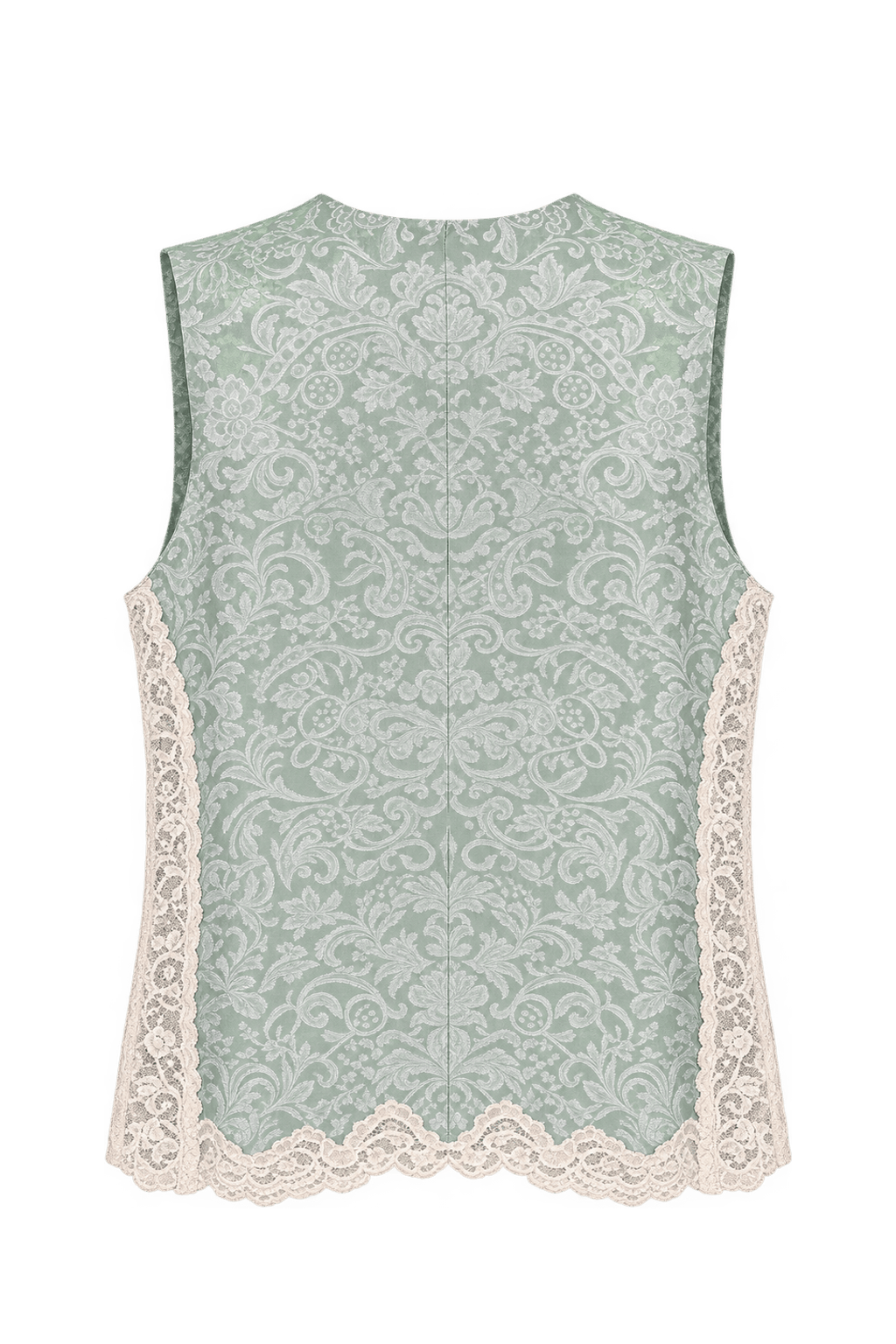 1990s Pale Mint Satin Jacquard Tank Top - Back View