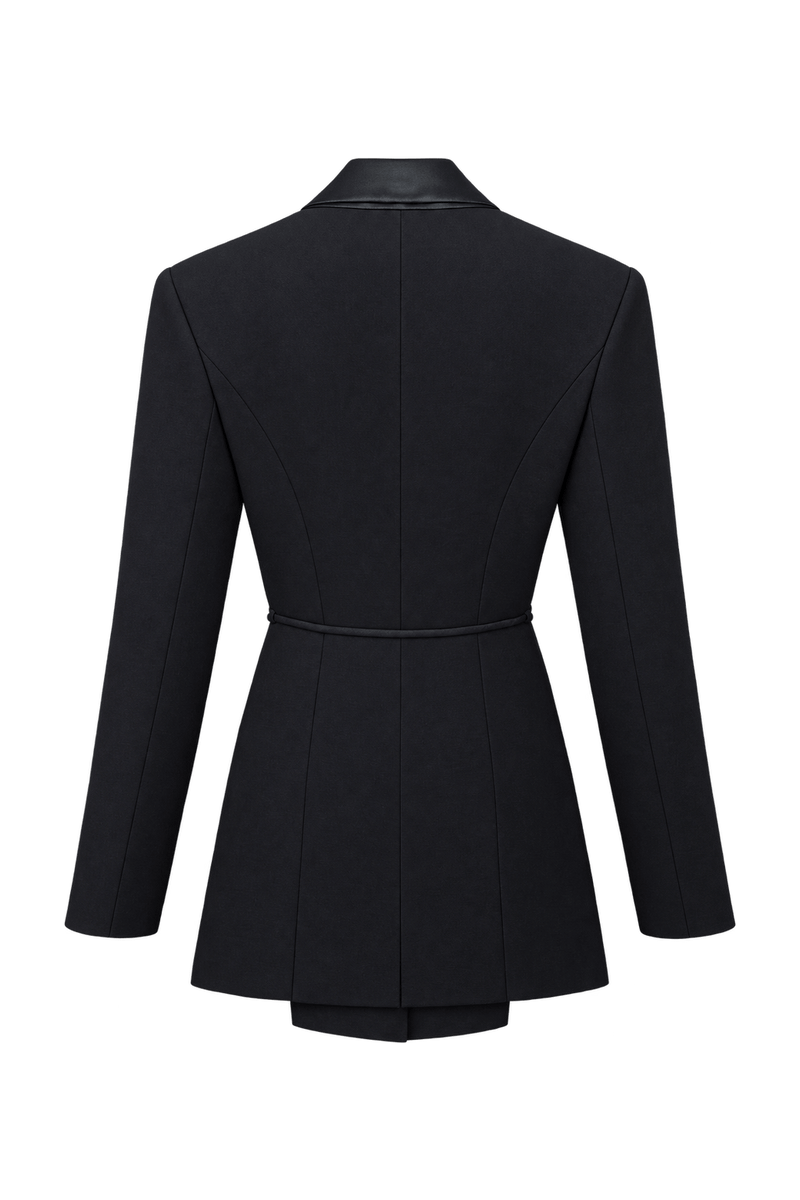 1990s Black Woven Suiting Blazer - Back View