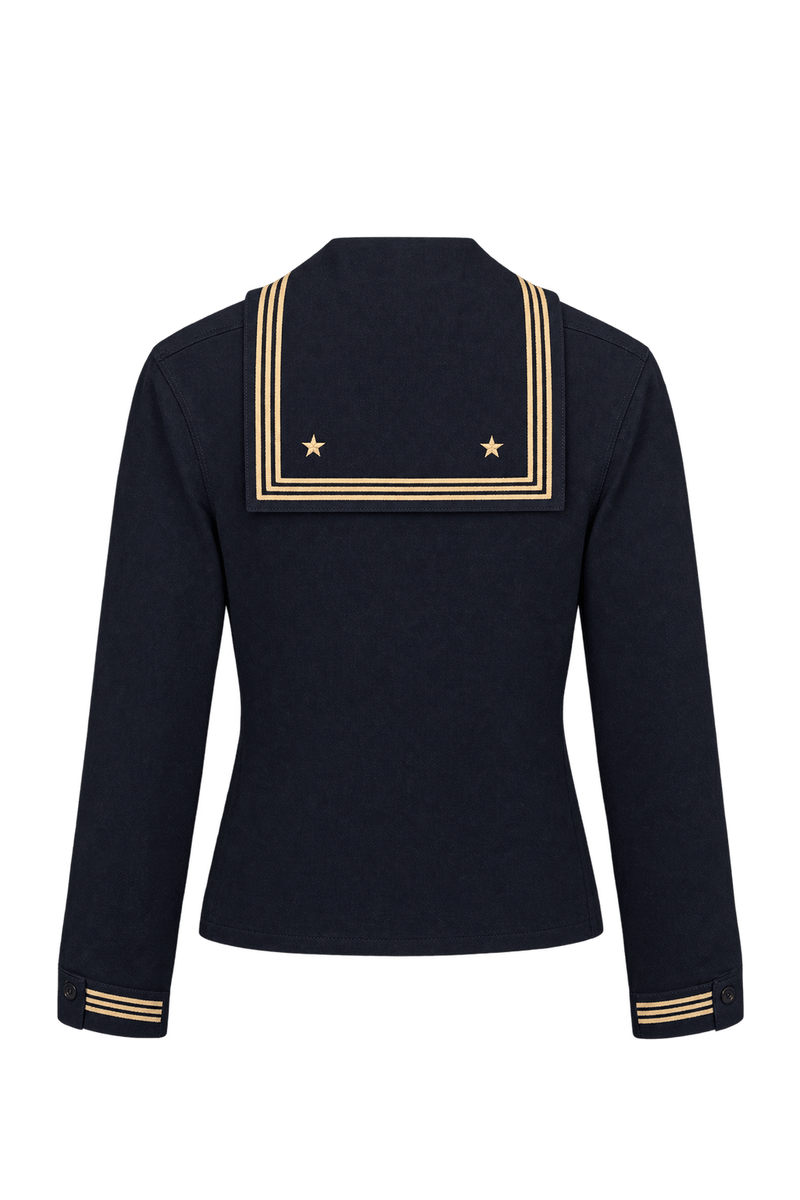 1940s Very Dark Navy Woven Sailor Shirt - Back View