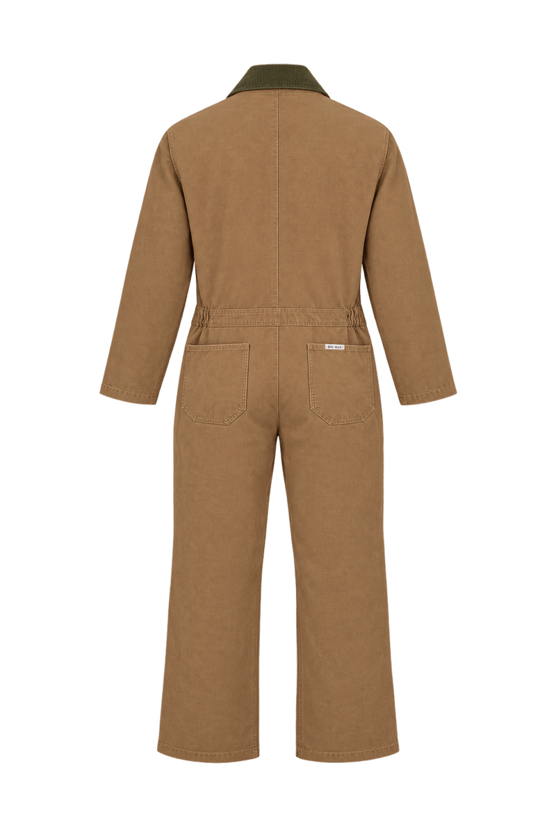 1990s Faded Tan Brown Heavy Cotton Jumpsuit - Back View