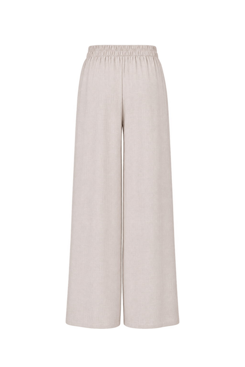 1990s Warm Ivory Woven Fabric Wide-Leg Pants - Back View