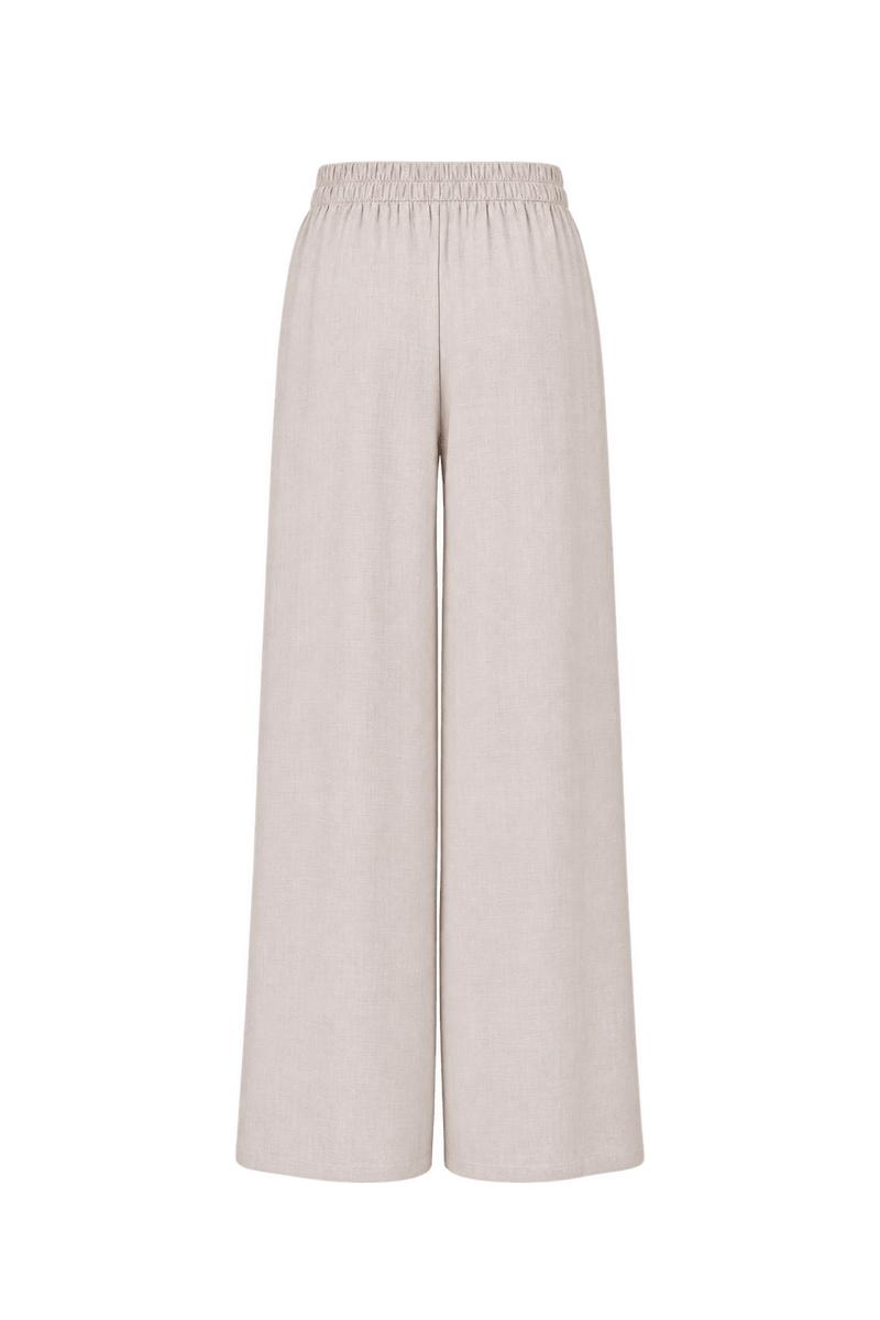 1990s Warm Ivory Woven Fabric Wide-Leg Pants - Back View