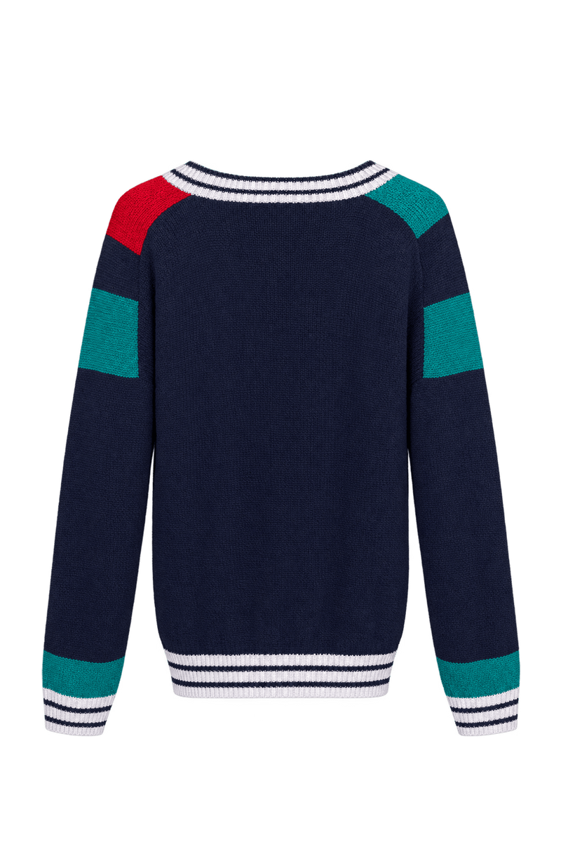 1980s Navy Blue Knit Sweater - Back View