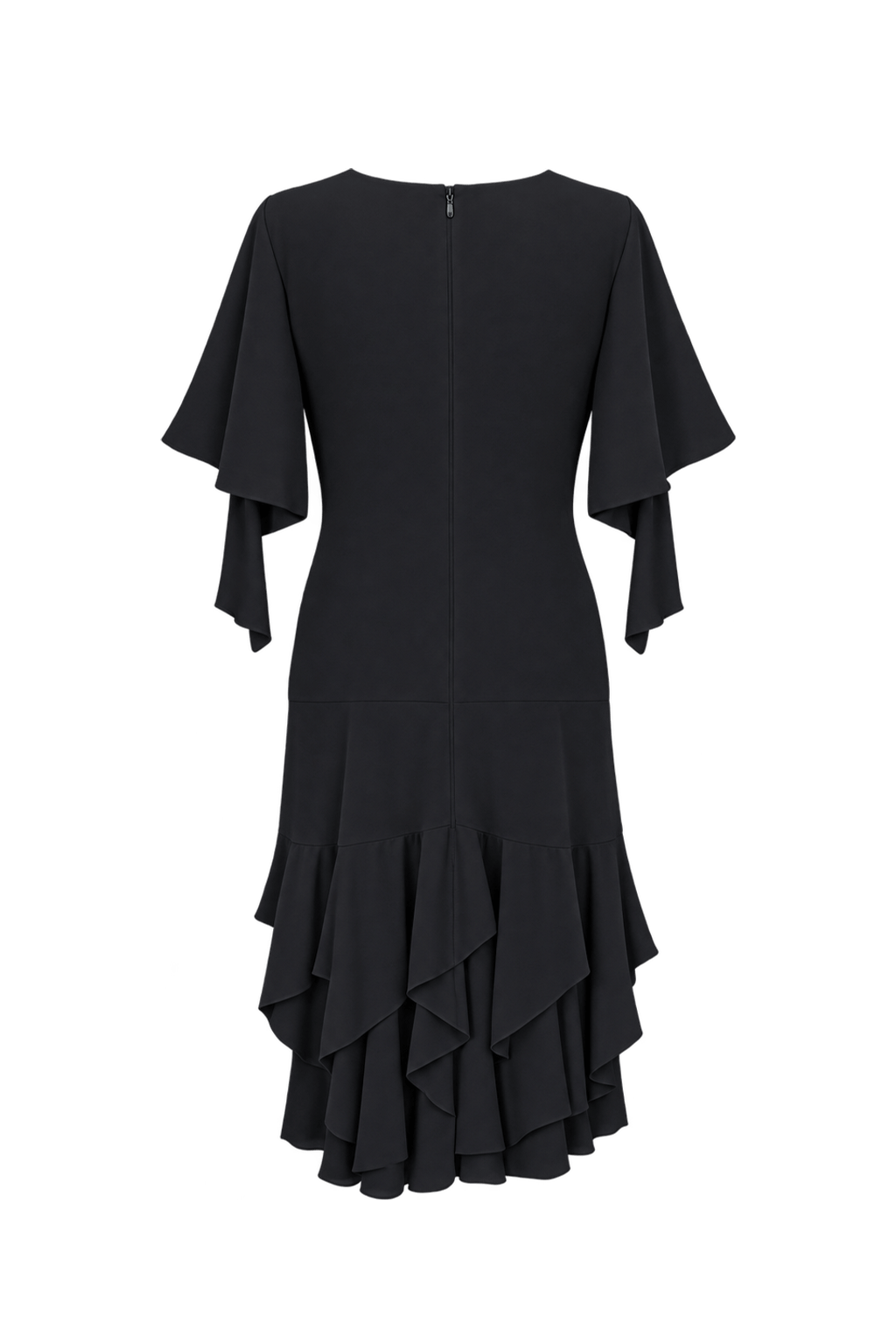 1980s Charcoal Black Fluid Dress - Back View