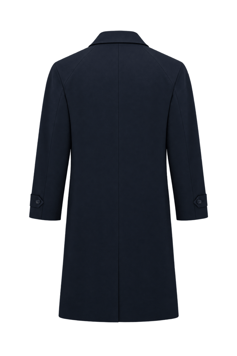 1980s Very Dark Navy Blue Woven Fabric Coat - Back View