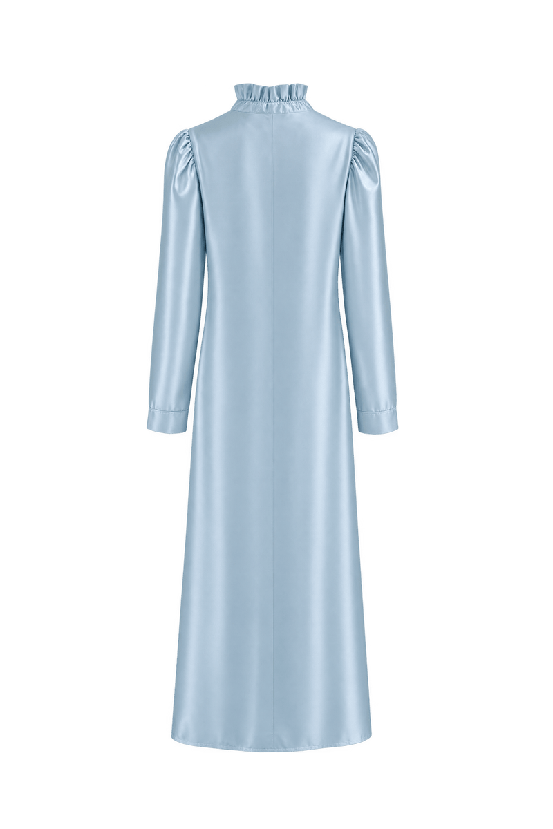 1970s Pale Ice Blue Satin Maxi Dress - Back View