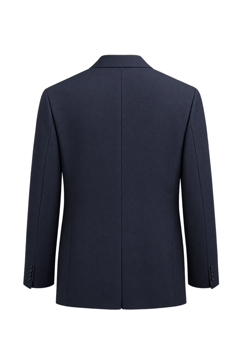1980s Very Dark Navy Blue Woven Blazer - Back View