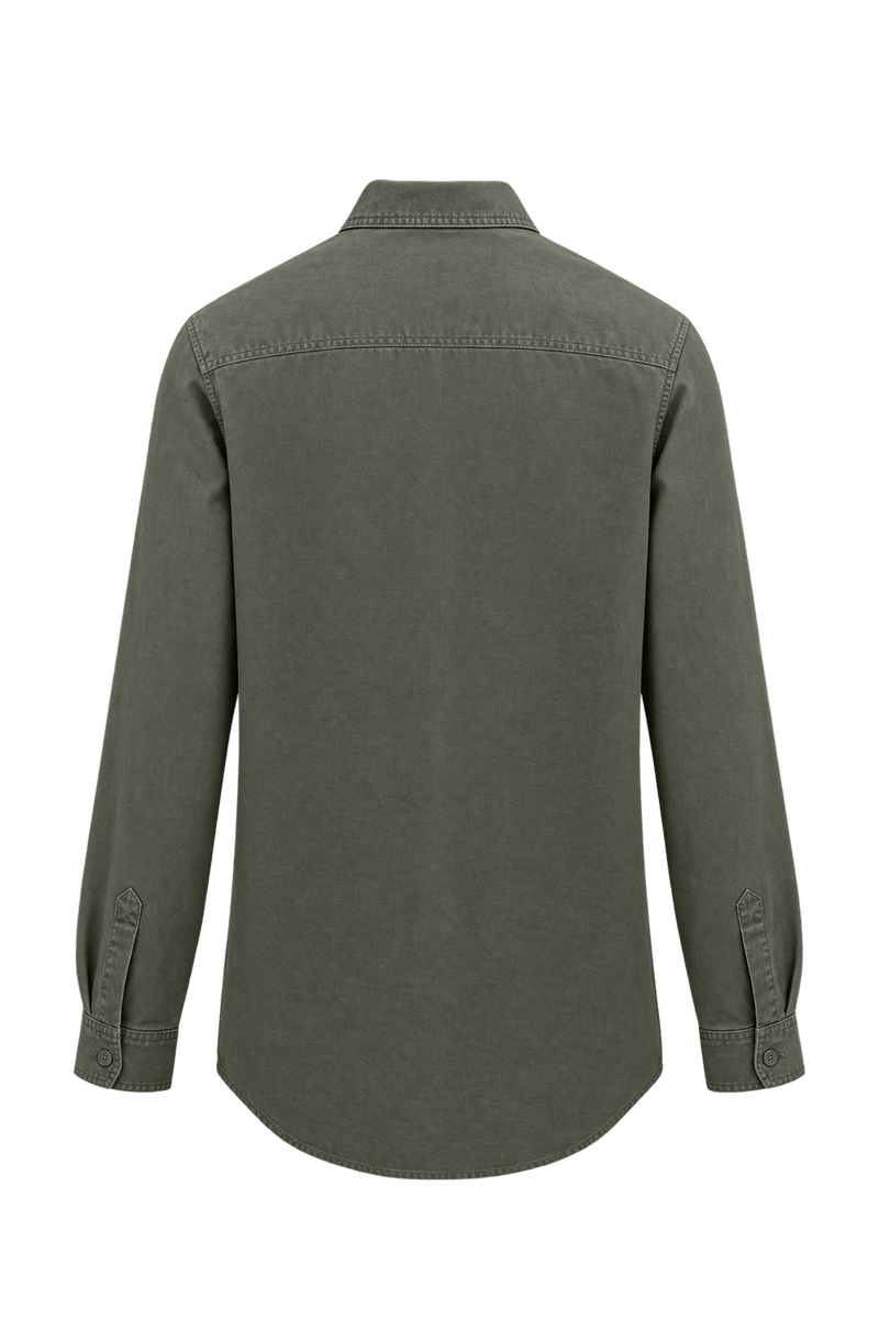 1980s Olive Drab Cotton Button-Down Shirt - Back View