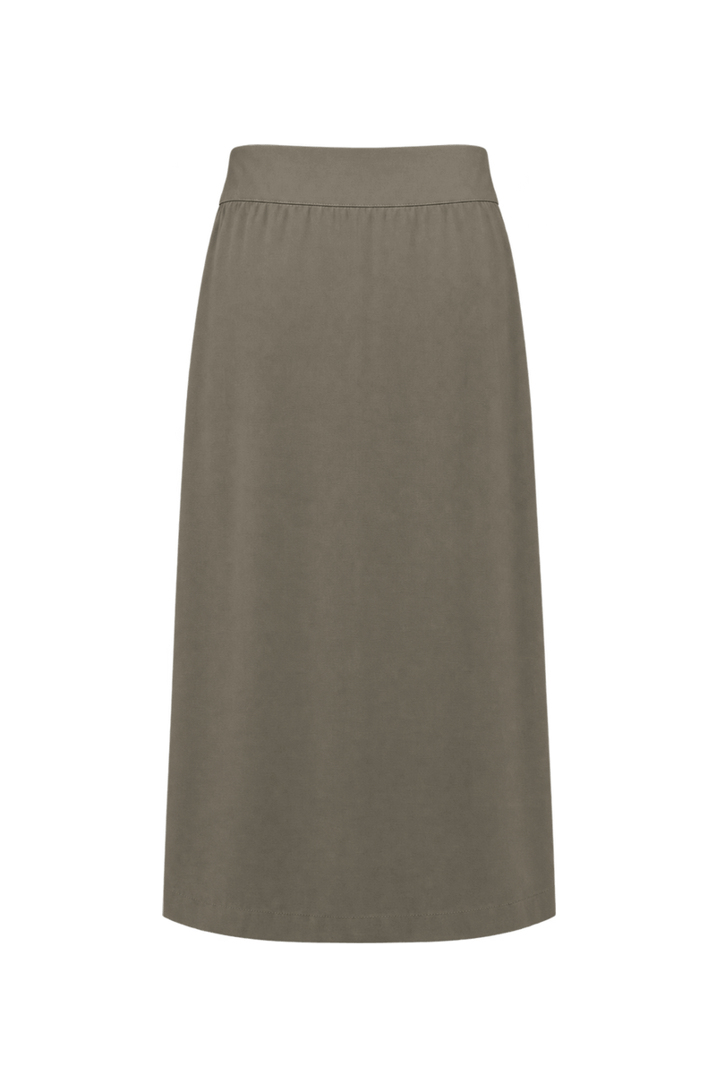 1980s Muted Gray-Taupe Woven Skirt - Back View