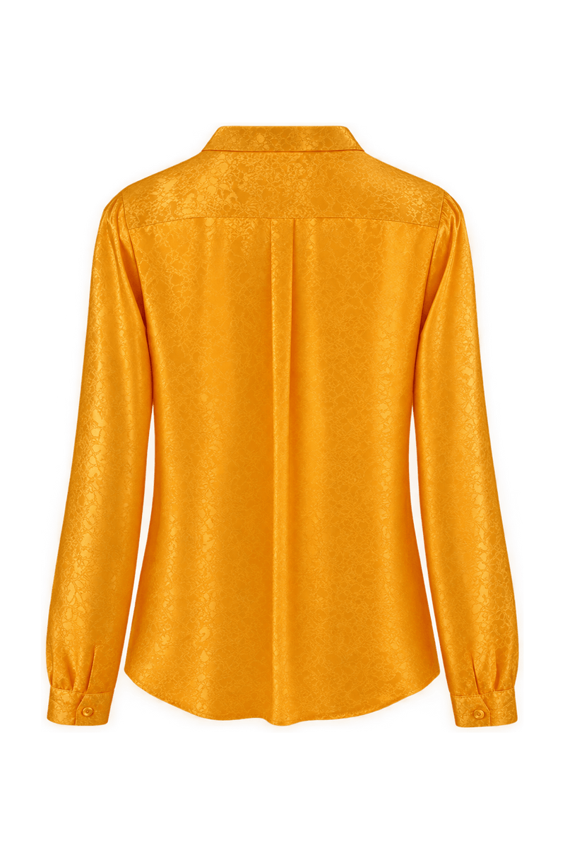 1980s Golden Orange Satin Jacquard Blouse - Back View