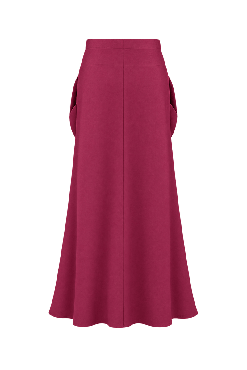 1980s Deep Raspberry Pink Woven Skirt - Back View