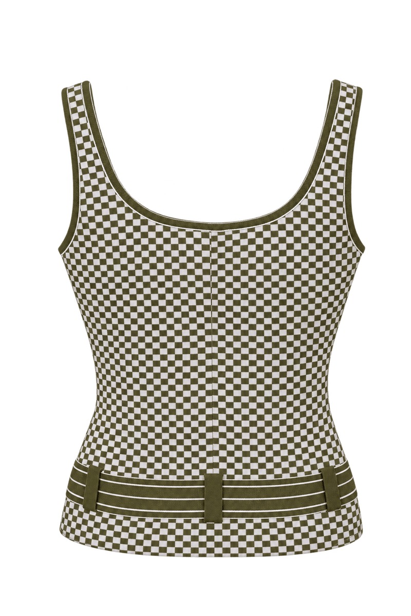 1990s Olive Green Synthetic Swimwear Knit Tankini Top - Back View