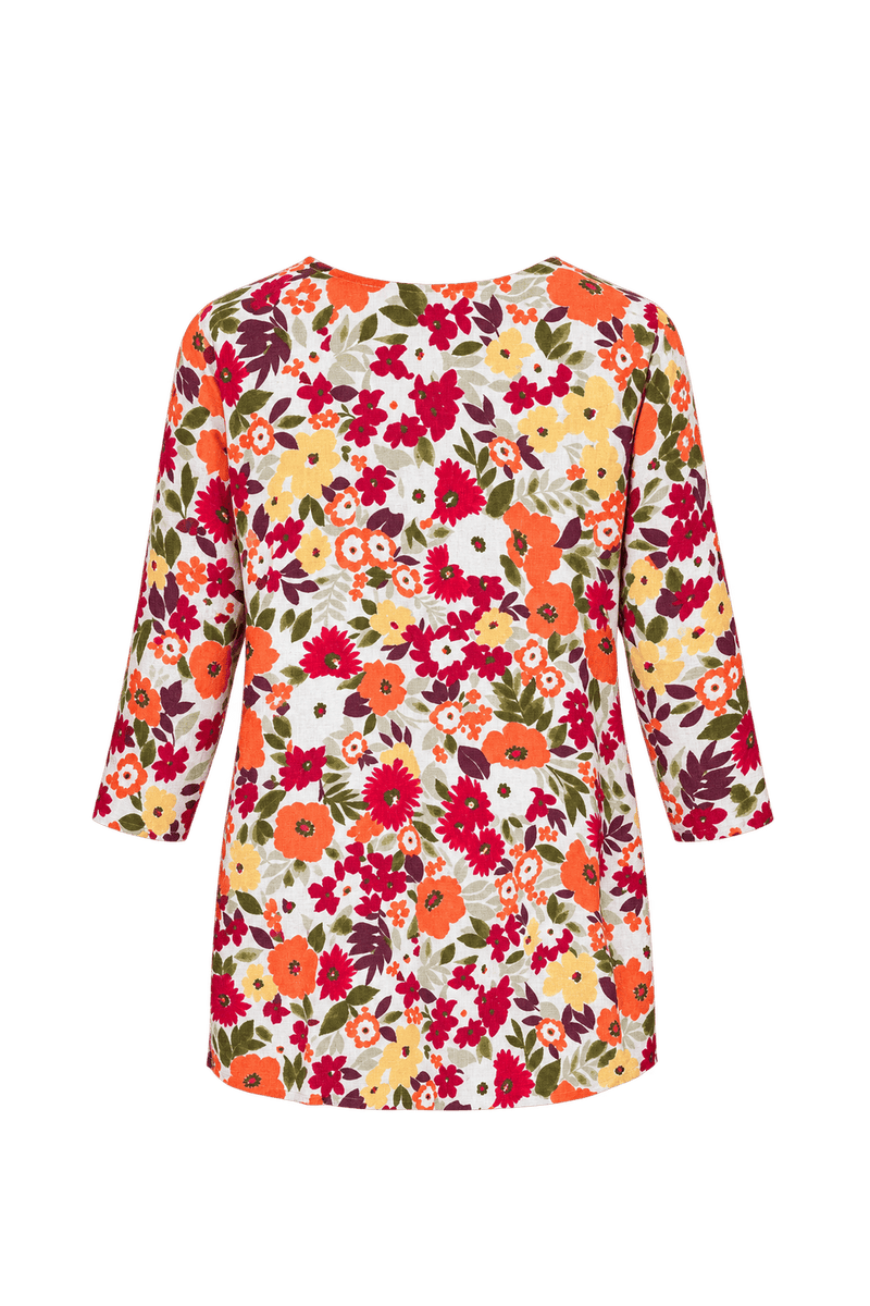 1970s Off-White Woven Floral Print Tunic - Back View