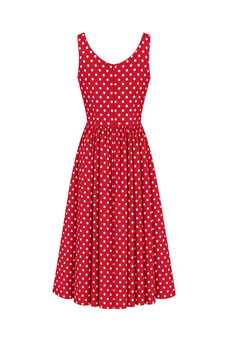 1980s Bright Red Woven Fabric Midi Dress - Back View