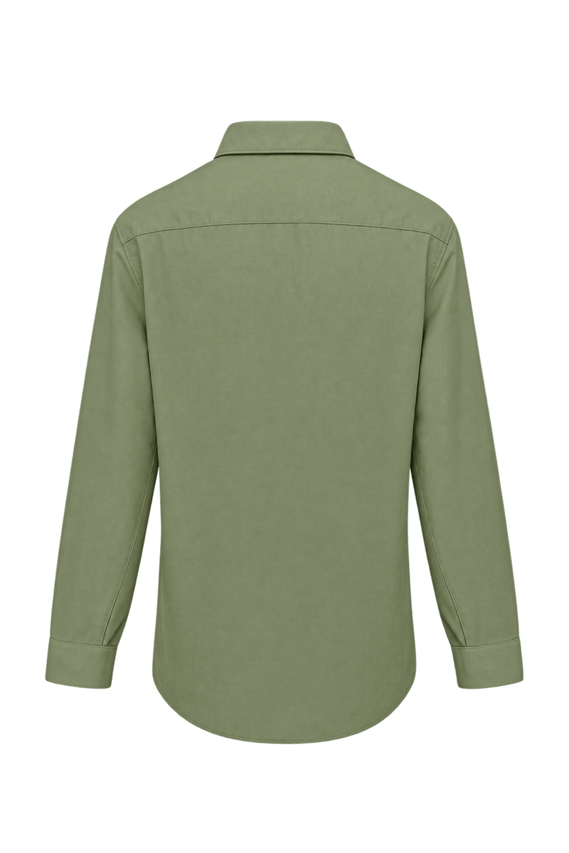 1980s Olive Khaki Woven Fabric Button-Down Shirt - Back View