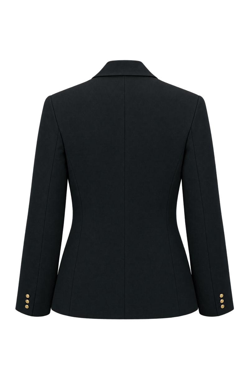 1990s Black Smooth Woven Blazer - Back View
