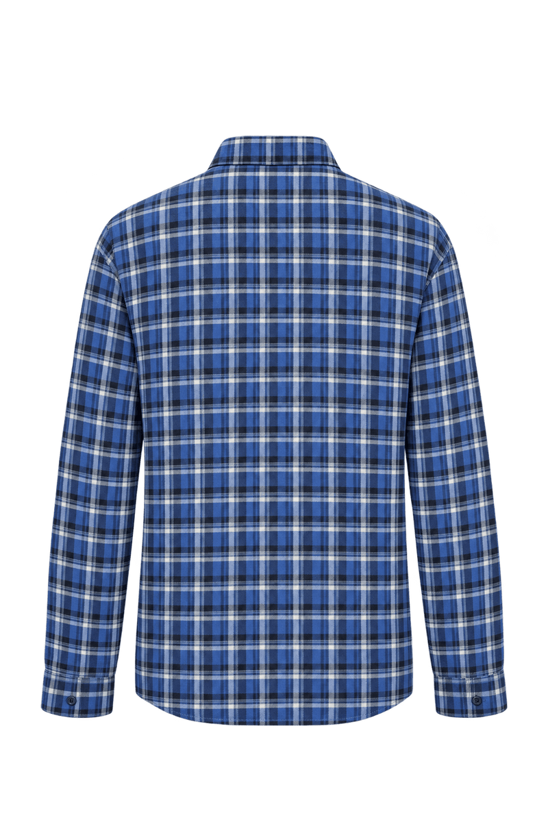 1990s Medium Blue Cotton Flannel Shirt - Back View