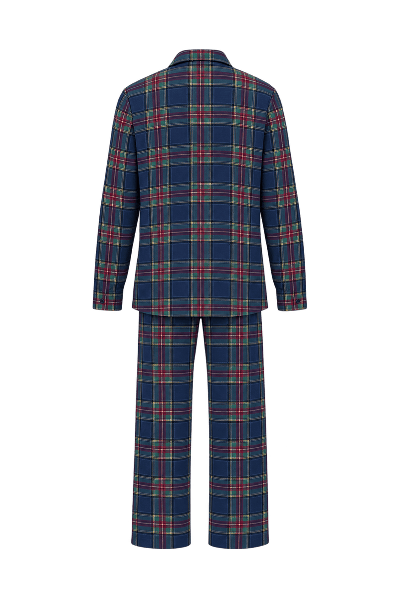 1990s Navy Blue Flannel Pajama Set - Back View