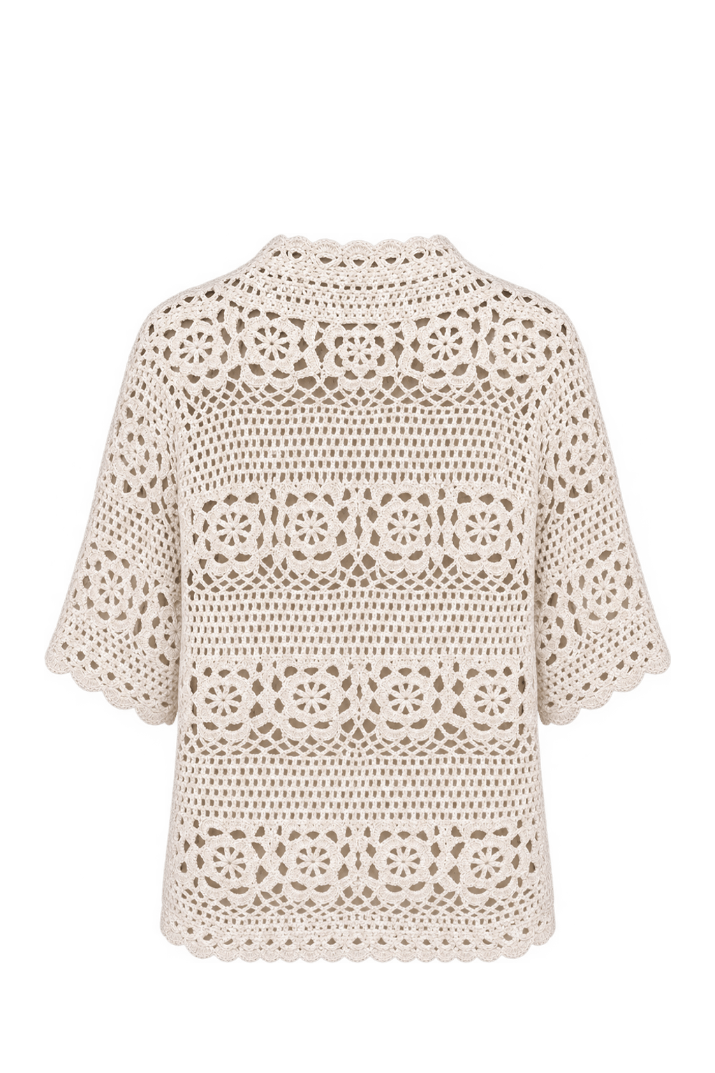 1970s Warm Ivory Crocheted Cardigan - Back View