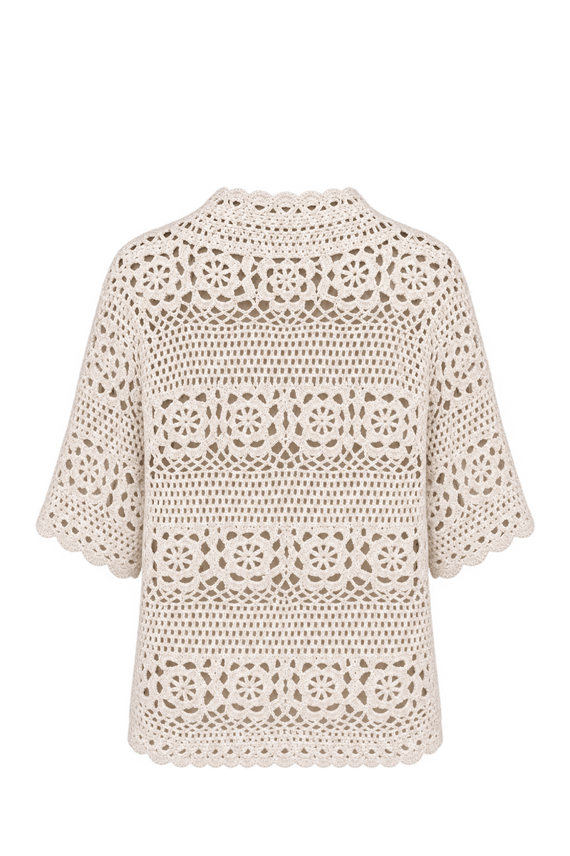 1970s Warm Ivory Crocheted Cardigan - Back View