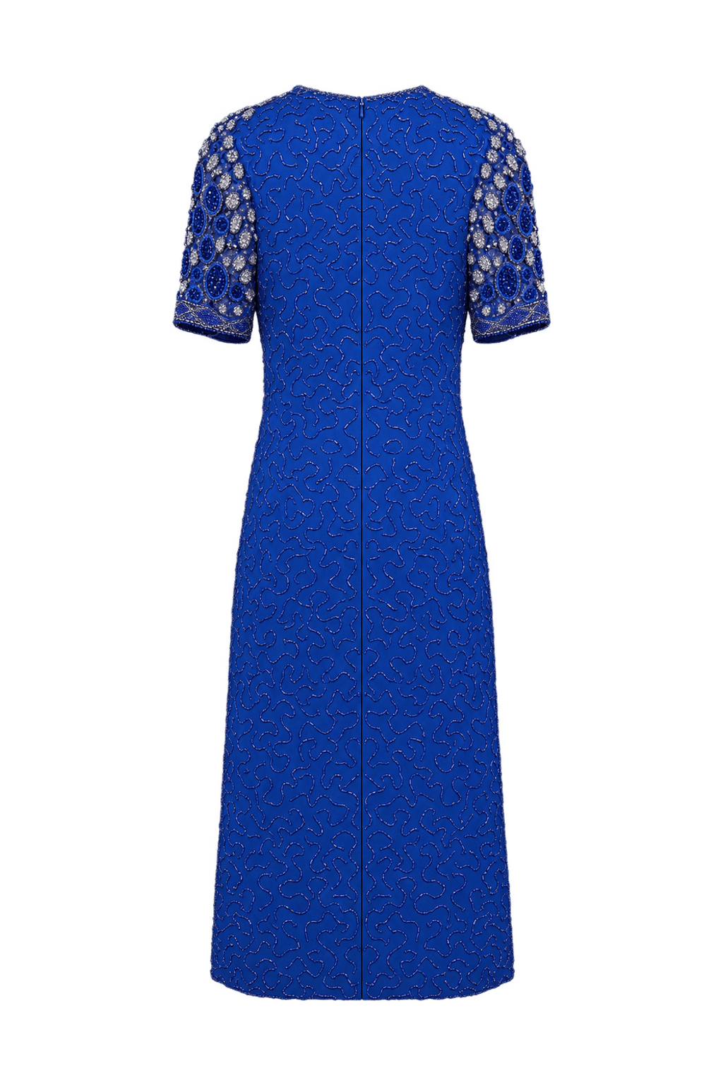 1980s Cobalt Blue Synthetic Midi Dress - Back View